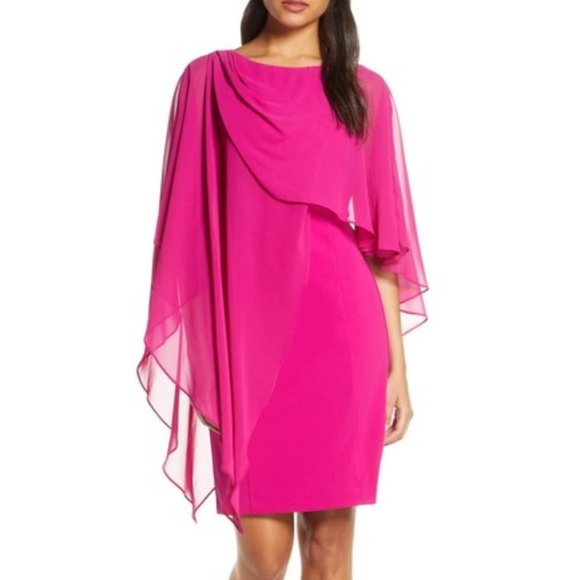 eliza j chiffon cape cocktail dress